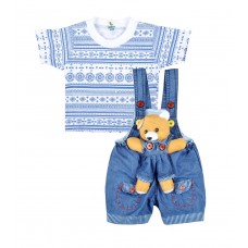 Kuchipoo Baby Dungaree with Colorful T-shirt (KUC-DUN-101, Blue & White, 1 Years - 1.5 Years)